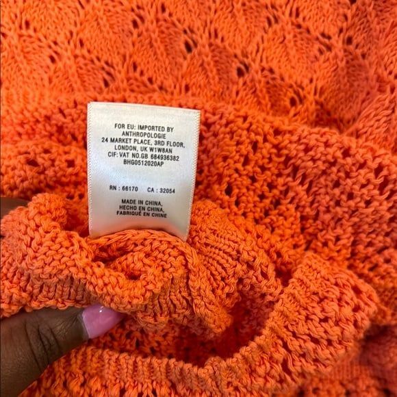 BY ANTHROPOLOGIE FLOUNCE-HEM POINTELLE SWEATER crew neck size L - tangerine - Picture 11 of 11